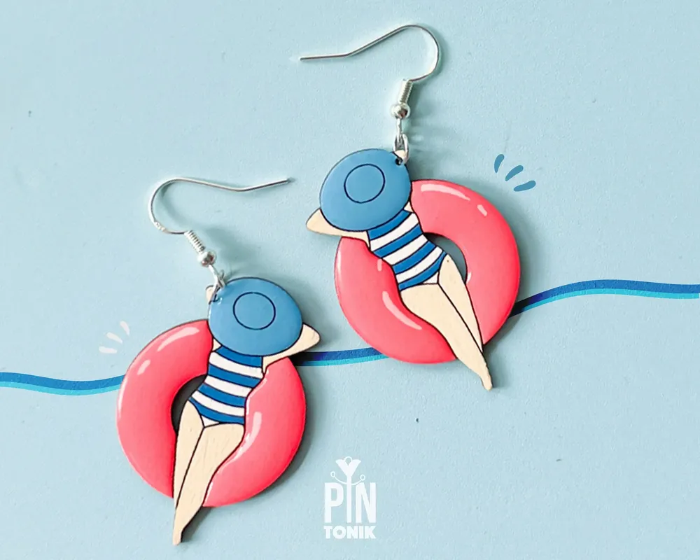 Bijoux - Boucles d'oreilles bouées de piscine - Argent sterling - Boucles d'oreilles néon années 80 - PINTONIK