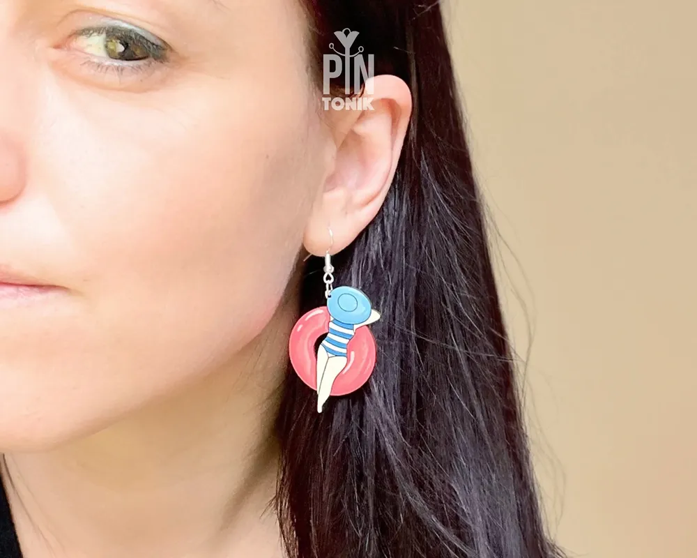 Bijoux - Boucles d'oreilles bouées de piscine - Argent sterling - Boucles d'oreilles néon années 80 - PINTONIK