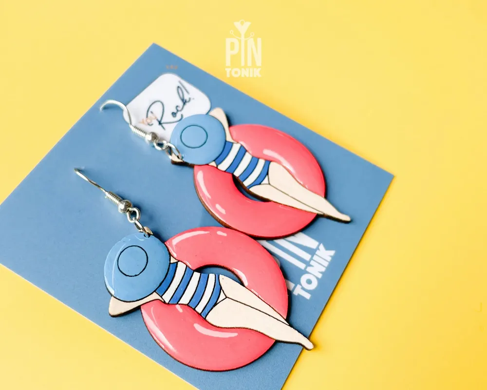 Bijoux - Boucles d'oreilles bouées de piscine - Argent sterling - Boucles d'oreilles néon années 80 - PINTONIK