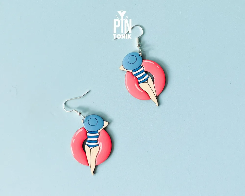 Bijoux - Boucles d'oreilles bouées de piscine - Argent sterling - Boucles d'oreilles néon années 80 - PINTONIK