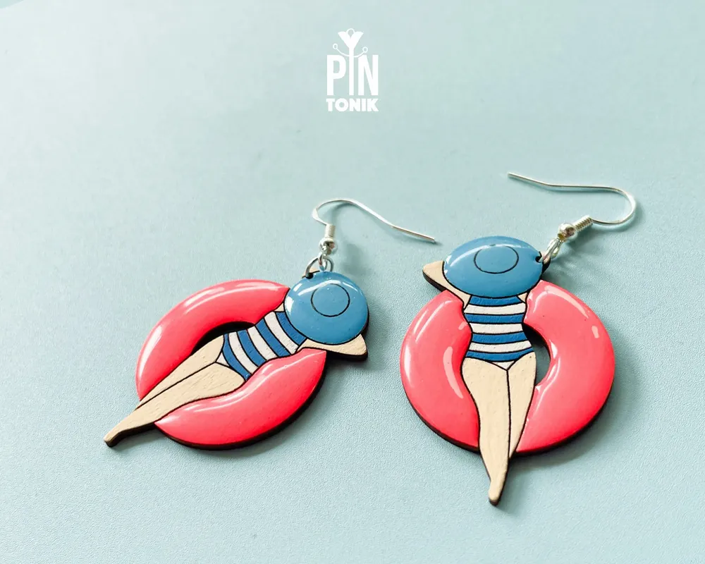 Bijoux - Boucles d'oreilles bouées de piscine - Argent sterling - Boucles d'oreilles néon années 80 - PINTONIK