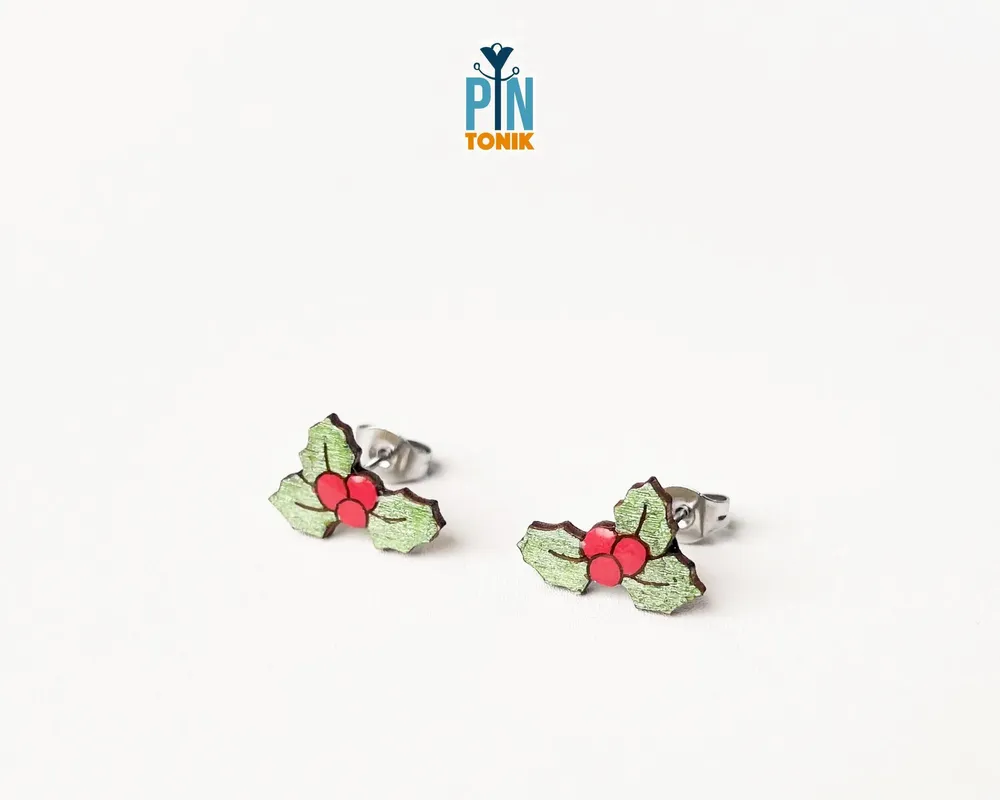 Jewelry - Holly Christmas Earrings - Holiday Jewelry Stocking Stuffer - Fun Secret Santa Gift - PINTONIK