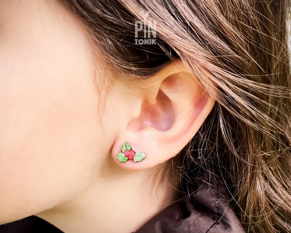 Jewelry - Holly Christmas Earrings - Holiday Jewelry Stocking Stuffer - Fun Secret Santa Gift - PINTONIK