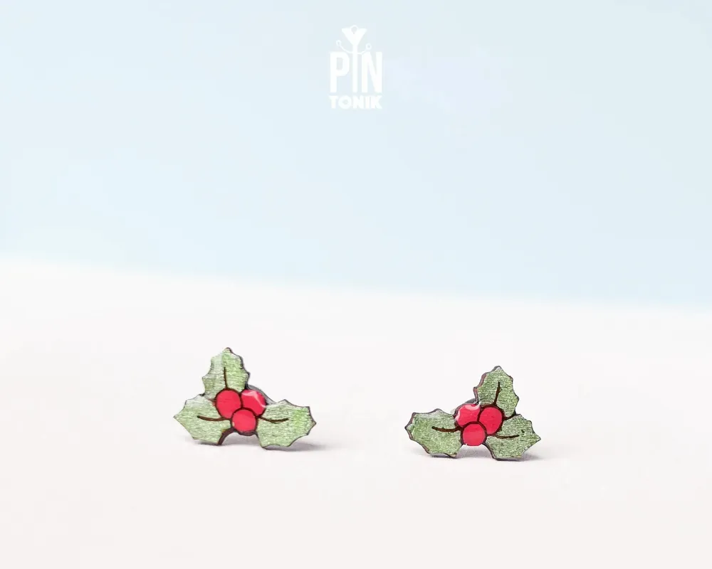 Jewelry - Holly Christmas Earrings - Holiday Jewelry Stocking Stuffer - Fun Secret Santa Gift - PINTONIK