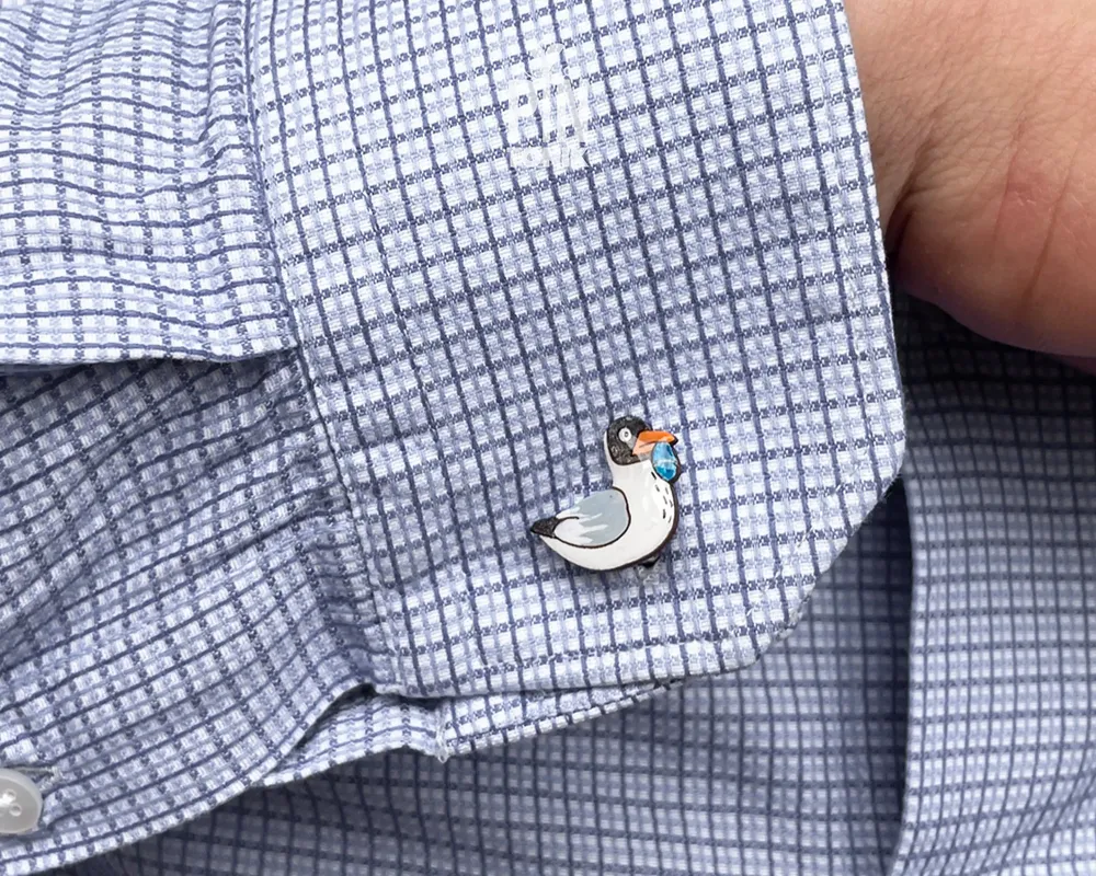 Bijoux - Boutons de manchette fantaisie en forme de mouette - Bois peint à la main et acier inoxydable - PINTONIK