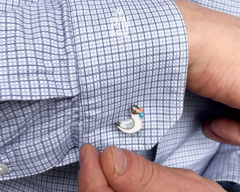 Bijoux - Boutons de manchette fantaisie en forme de mouette - Bois peint à la main et acier inoxydable - PINTONIK