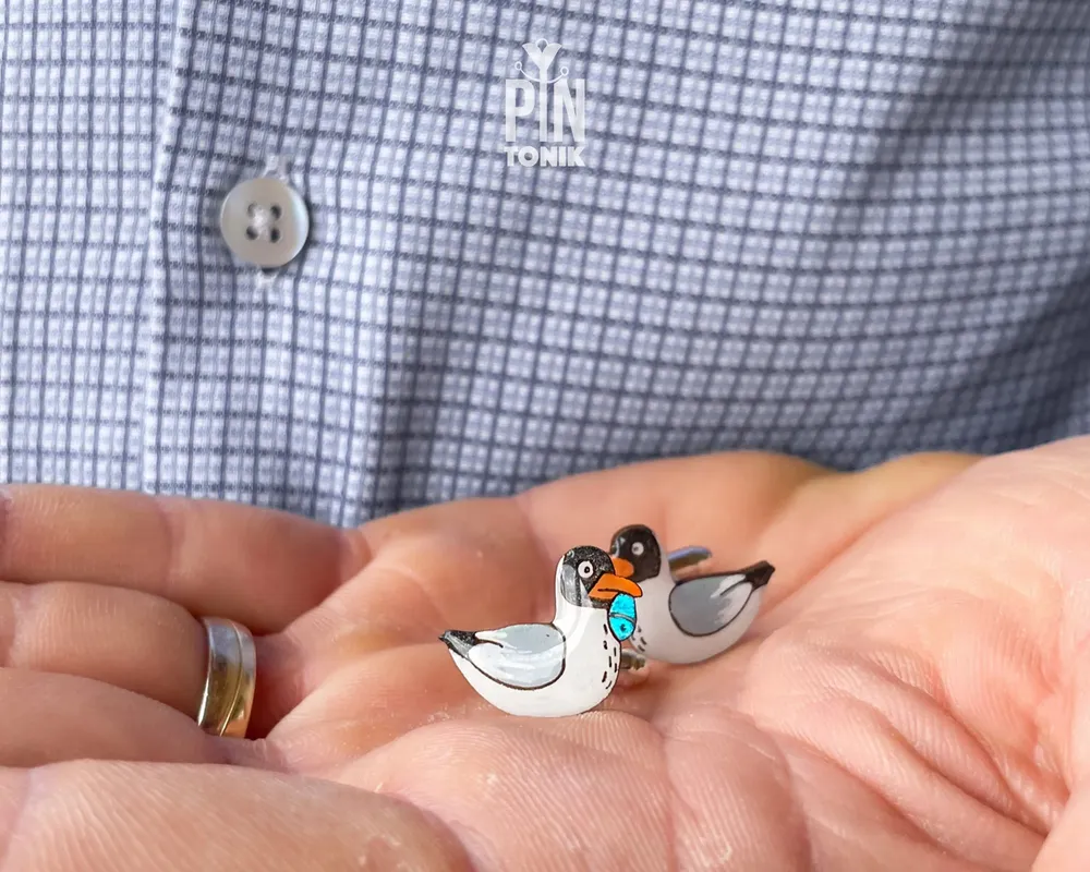 Bijoux - Boutons de manchette fantaisie en forme de mouette - Bois peint à la main et acier inoxydable - PINTONIK