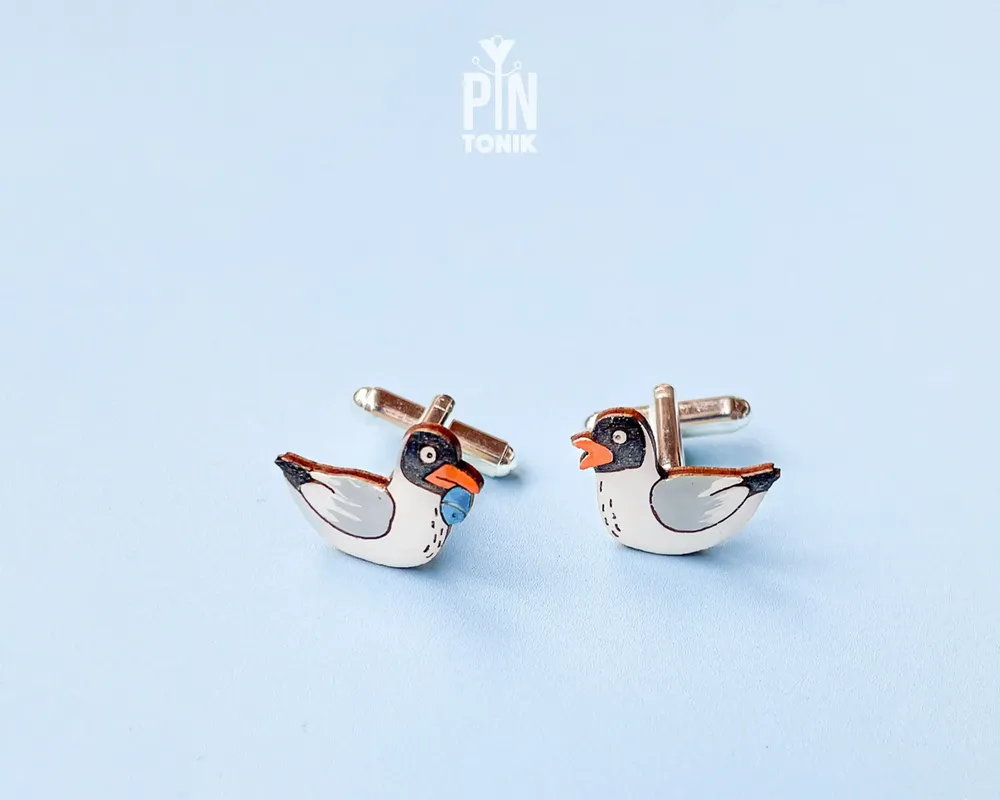Bijoux - Boutons de manchette fantaisie en forme de mouette - Bois peint à la main et acier inoxydable - PINTONIK