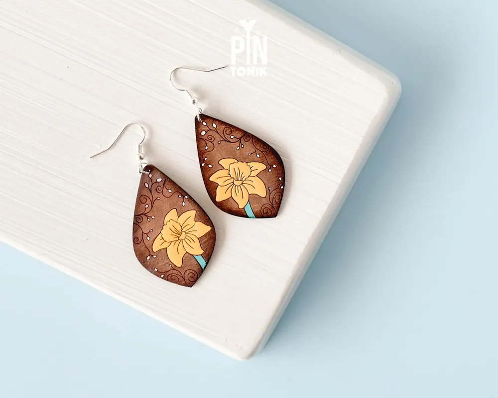 Bijoux - Boucles d'oreilles jonquille jaune - Bijoux floraux fantaisistes en bois - PINTONIK