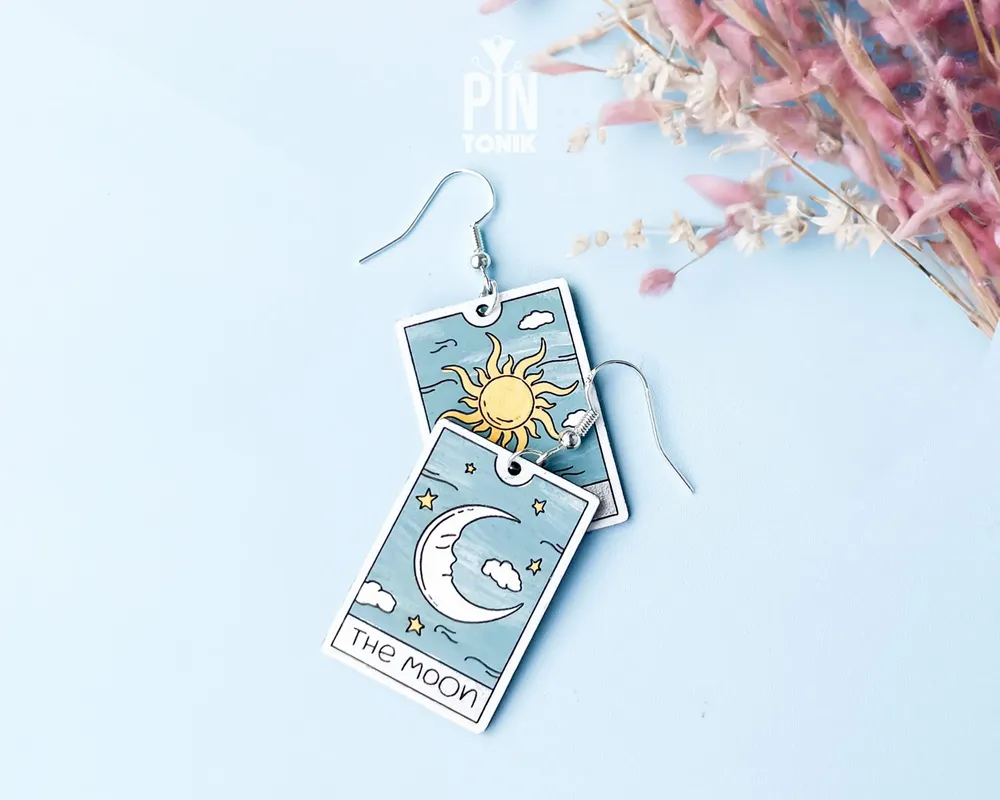 Jewelry - Sun and Moon Tarot Card Earrings - Whimsigoth Sterling Silver Jewelry - PINTONIK