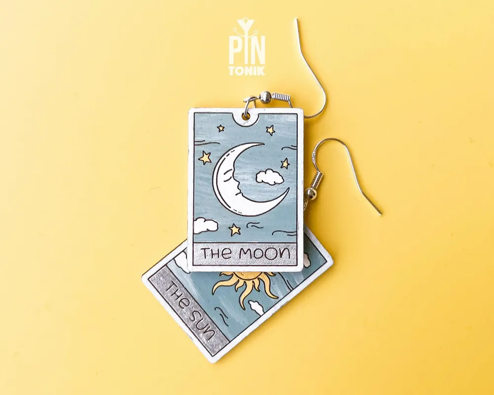 Jewelry - Sun and Moon Tarot Card Earrings - Whimsigoth Sterling Silver Jewelry - PINTONIK