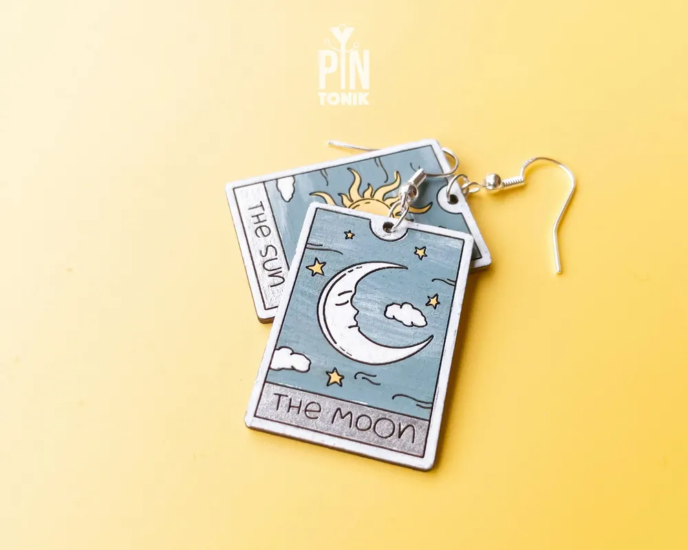 Jewelry - Sun and Moon Tarot Card Earrings - Whimsigoth Sterling Silver Jewelry - PINTONIK