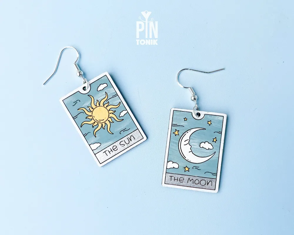 Jewelry - Sun and Moon Tarot Card Earrings - Whimsigoth Sterling Silver Jewelry - PINTONIK