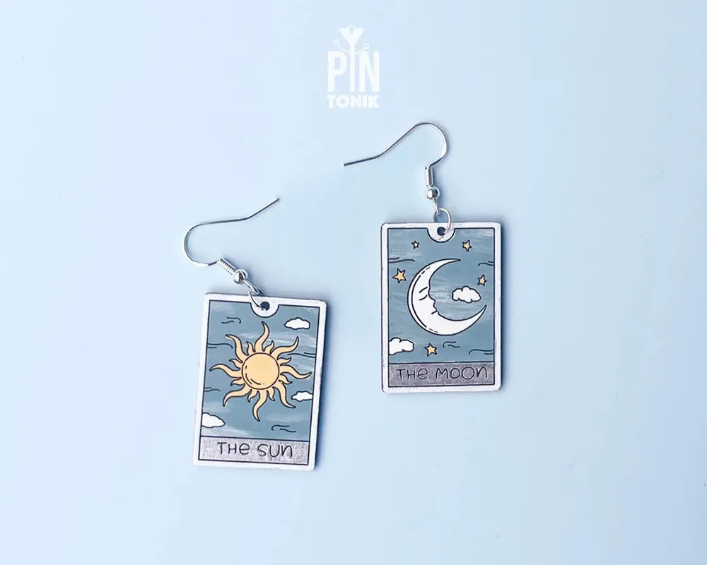 Jewelry - Sun and Moon Tarot Card Earrings - Whimsigoth Sterling Silver Jewelry - PINTONIK