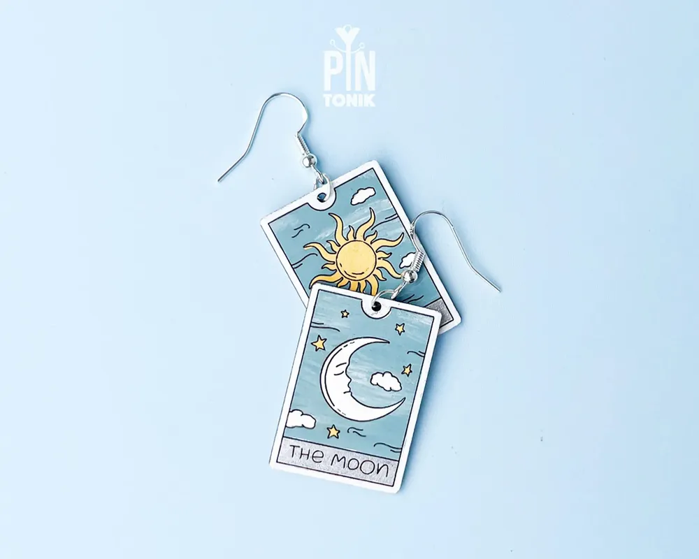 Jewelry - Sun and Moon Tarot Card Earrings - Whimsigoth Sterling Silver Jewelry - PINTONIK