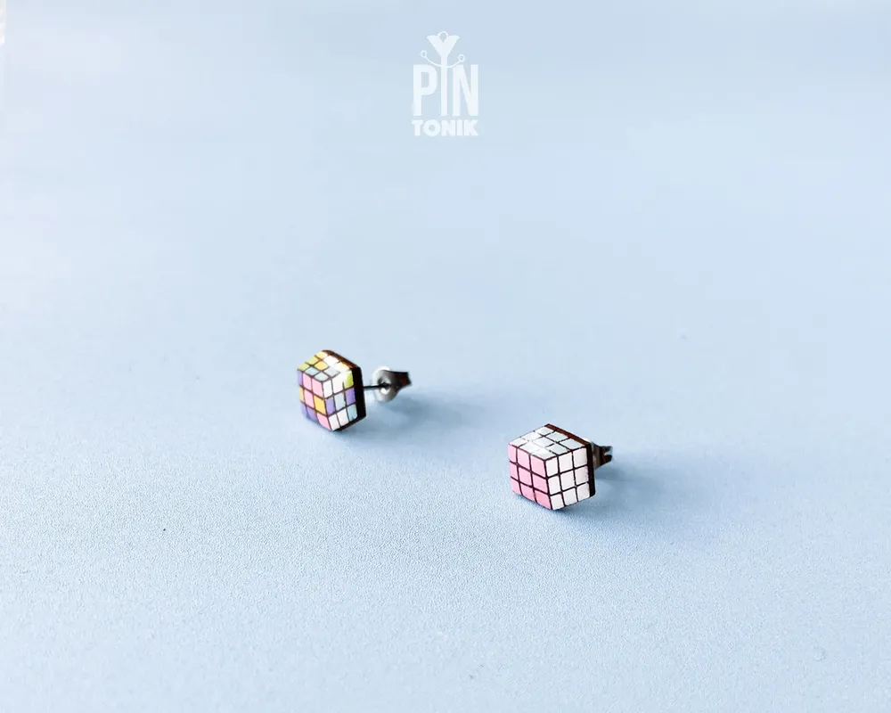Jewelry - Rubik's Cube Retro Earrings - Funky Mismatched 90s Jewelry - Nerdy 80s Stud Earrings - PINTONIK