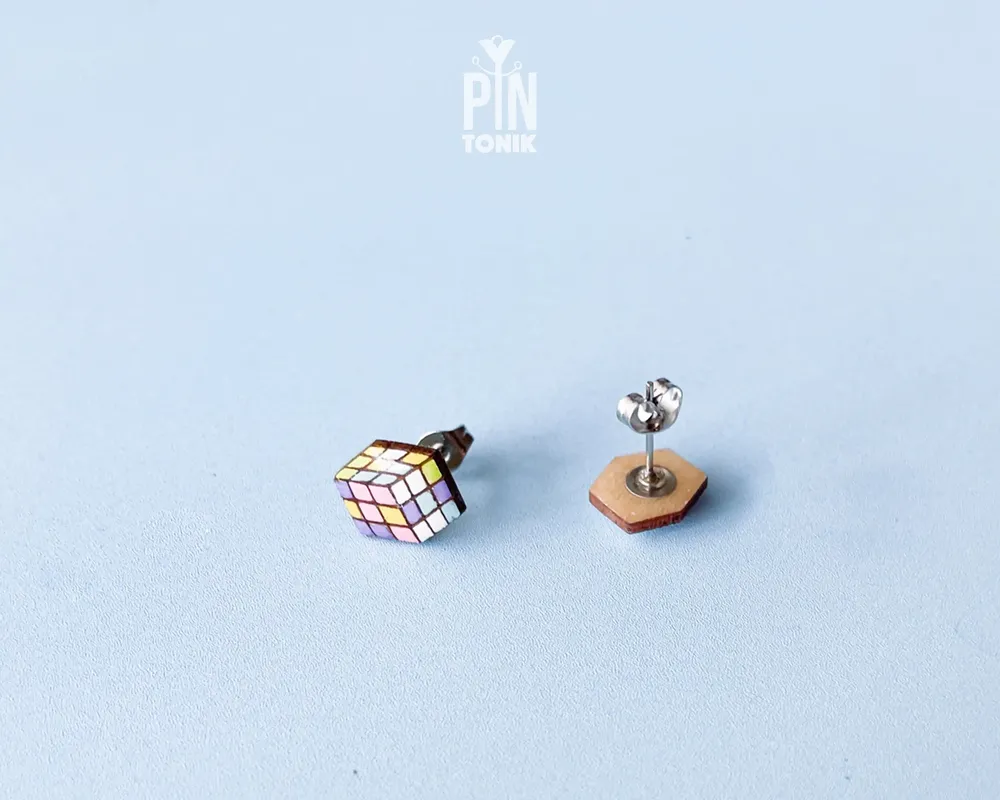 Jewelry - Rubik's Cube Retro Earrings - Funky Mismatched 90s Jewelry - Nerdy 80s Stud Earrings - PINTONIK