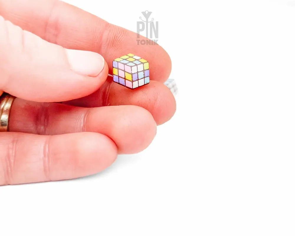 Jewelry - Rubik's Cube Retro Earrings - Funky Mismatched 90s Jewelry - Nerdy 80s Stud Earrings - PINTONIK