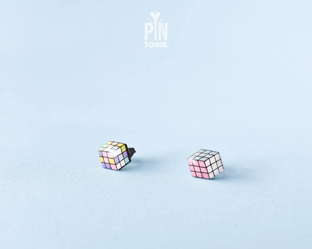 Jewelry - Rubik's Cube Retro Earrings - Funky Mismatched 90s Jewelry - Nerdy 80s Stud Earrings - PINTONIK