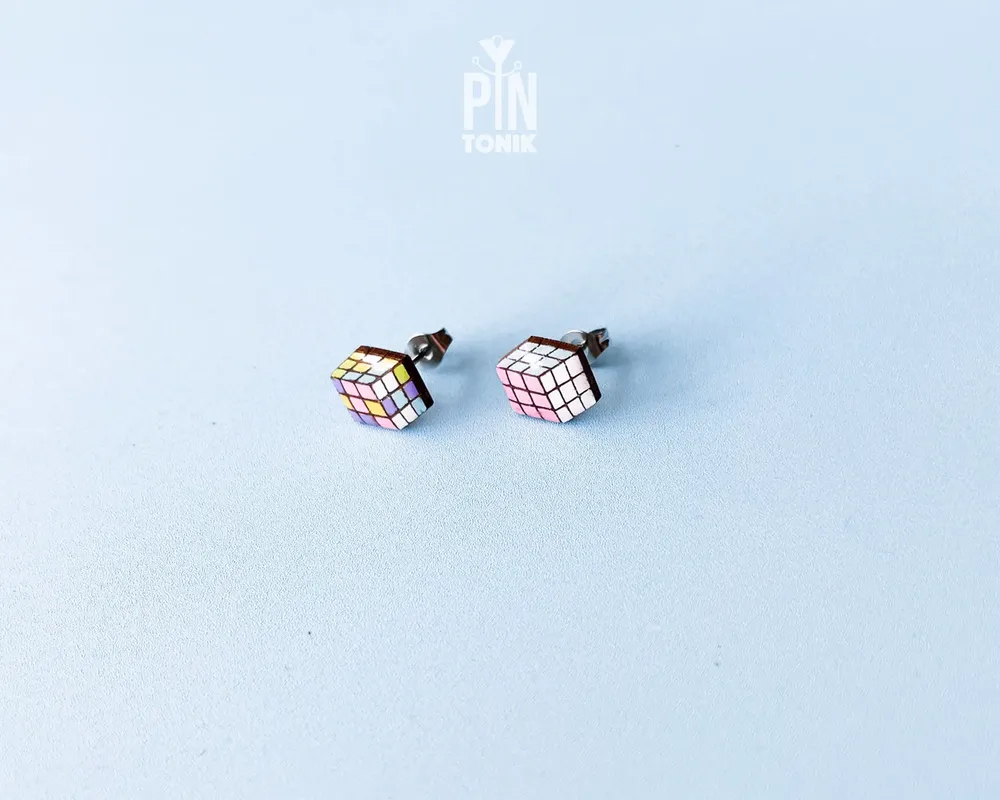 Jewelry - Rubik's Cube Retro Earrings - Funky Mismatched 90s Jewelry - Nerdy 80s Stud Earrings - PINTONIK