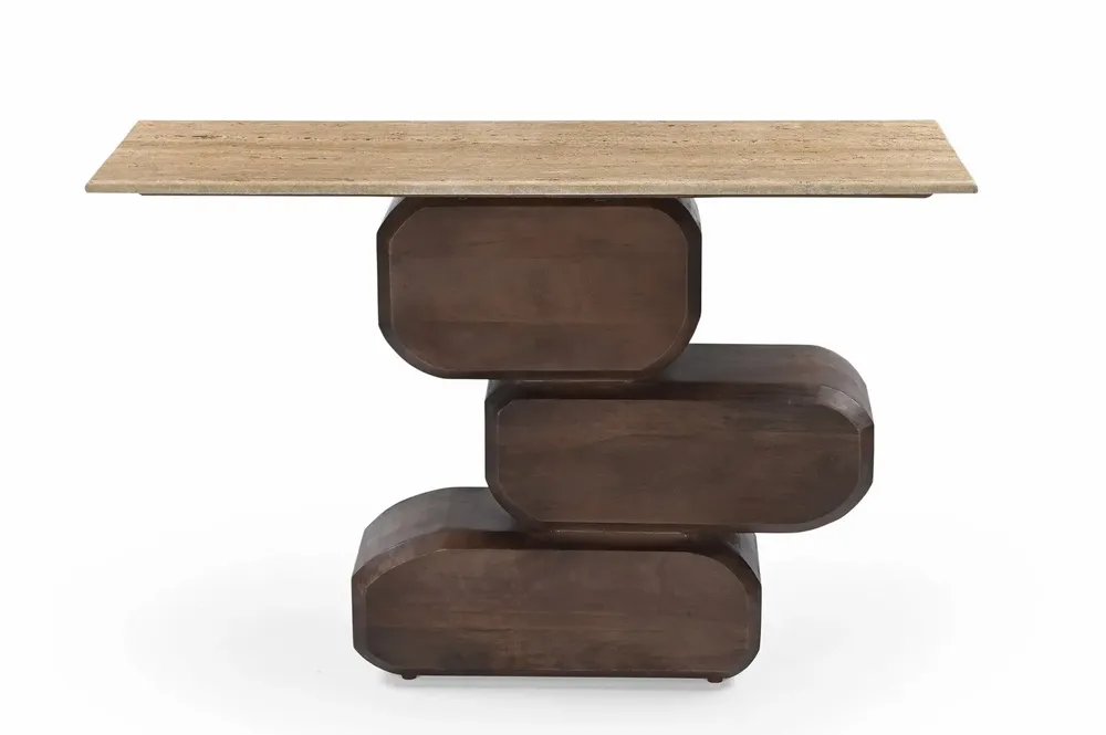 Autres tables  - Console en marbre travertin MINDI 120 x 42 x 79 cm - ETHAN CHLOE