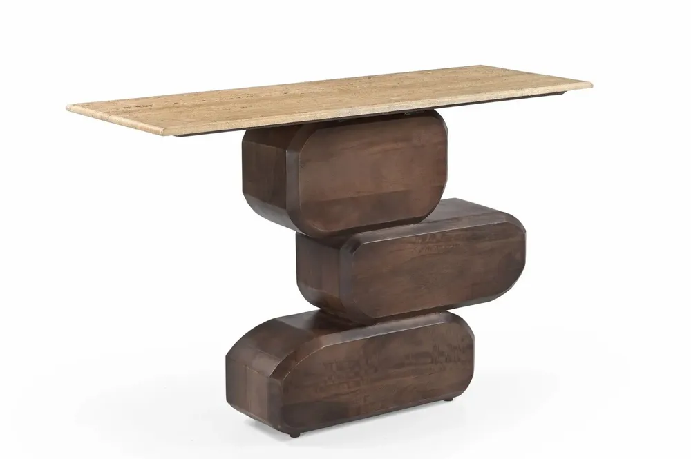 Autres tables  - Console en marbre travertin MINDI 120 x 42 x 79 cm - ETHAN CHLOE