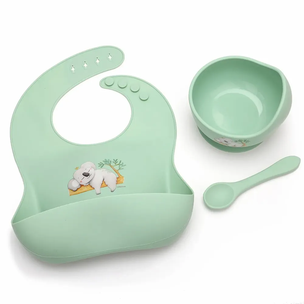 Repas pour enfant - Set vaisselle en silicone bavoir + bol + cuillère koala - GAELLE DUVAL