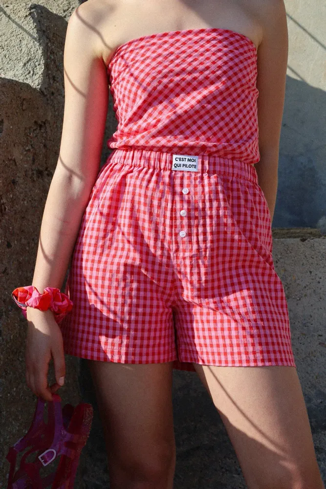 Prêt-à-porter - Caleçon Vichy Framboise - C'EST MOI QUI PILOTE