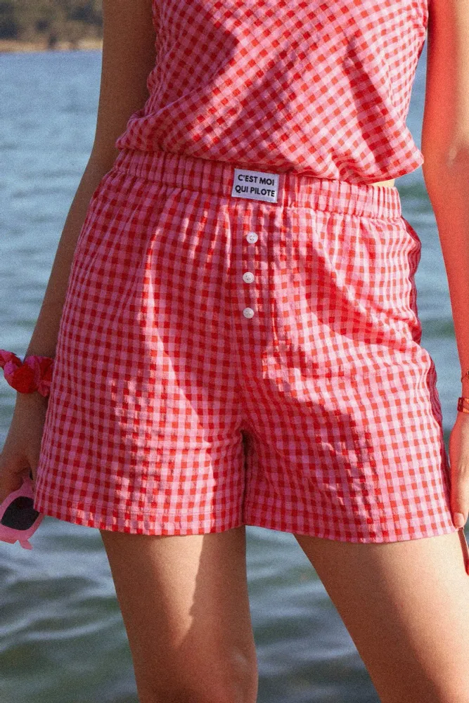 Prêt-à-porter - Caleçon Vichy Framboise - C'EST MOI QUI PILOTE