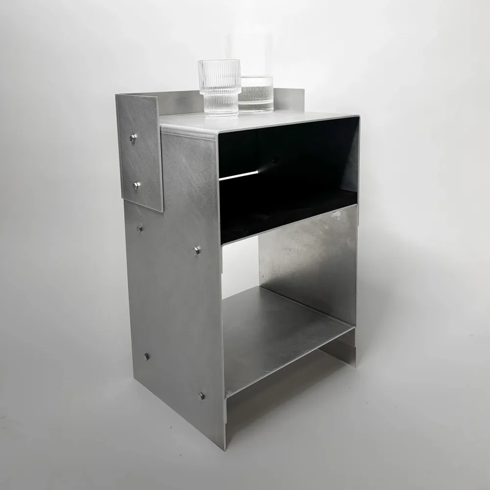 Hotel bedrooms - Matted Aluminium & Blackwood Sidetable - Industrial Nightstand - CASE STUDIOS