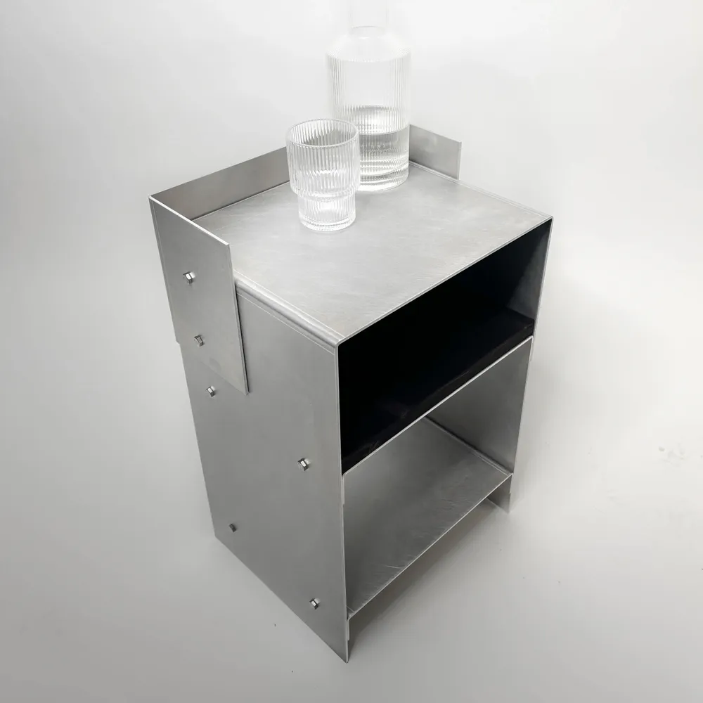 Hotel bedrooms - Matted Aluminium & Blackwood Sidetable - Industrial Nightstand - CASE STUDIOS