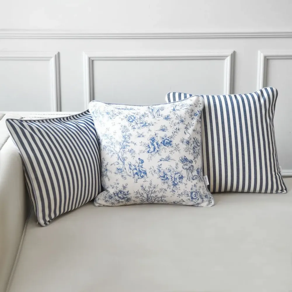 Fabric cushions - Toile de Jouy Blue Decorative Cushion Cover – Coordinated Collection - ROSEBERRY HOME