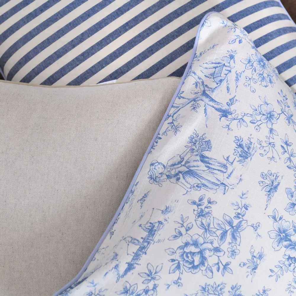 Fabric cushions - Toile de Jouy Blue Decorative Cushion Cover – Coordinated Collection - ROSEBERRY HOME