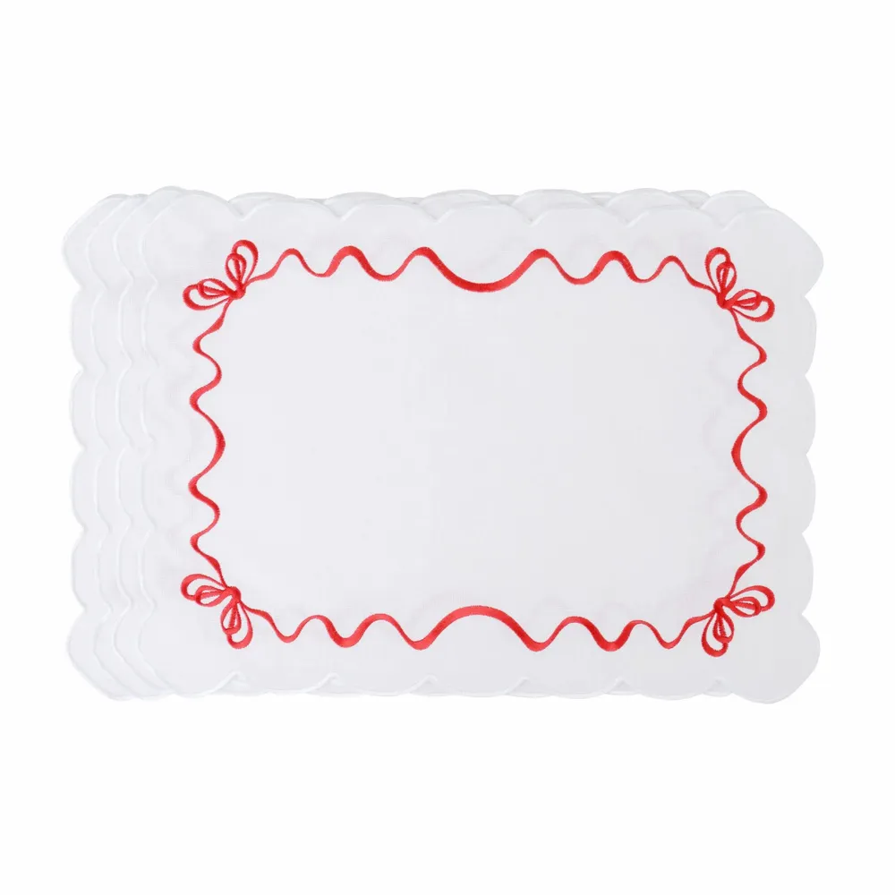 Sets de table - Sets de table brodés Red Christmas Bows – Collection textile festive - ROSEBERRY HOME