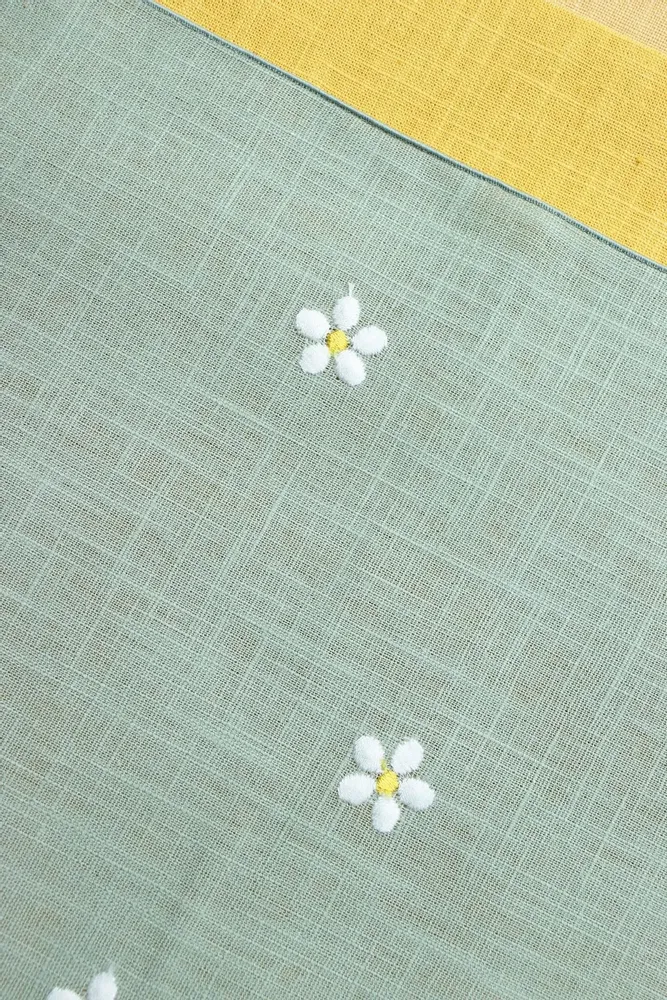 Table linen - Embroidered Linen Table Runner | PRATOLINE Sage Green - GIARDINO SEGRETO