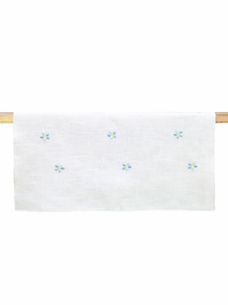 Table linen - Embroidered Linen Table Runner | PRATOLINE Light Blue - GIARDINO SEGRETO