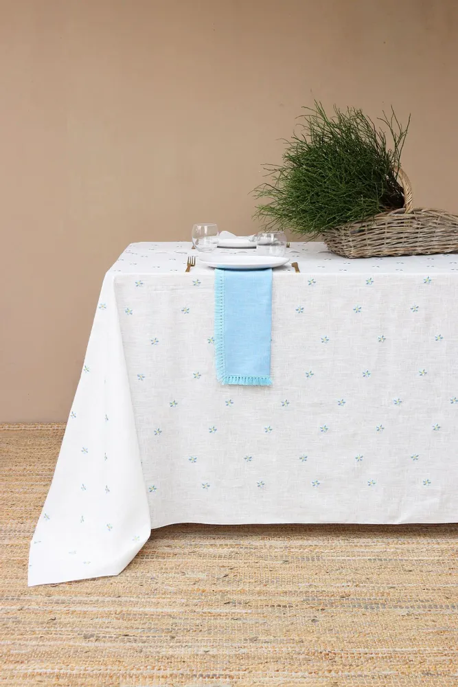 Linge de table textile - Nappe en lin brodée | PRATOLINE Bleu clair - GIARDINO SEGRETO