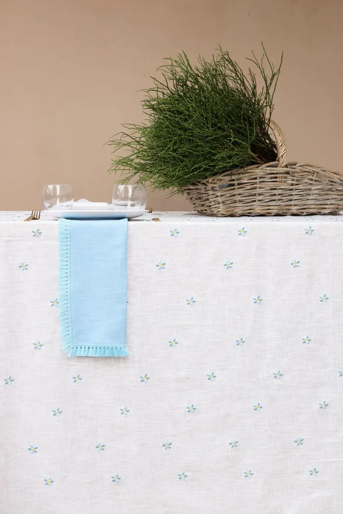 Linge de table textile - Nappe en lin brodée | PRATOLINE Bleu clair - GIARDINO SEGRETO