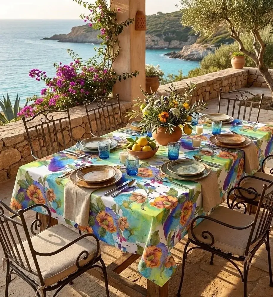 Table linen - PASELLA 1972  tablecloth: flowers 059 - PASELLA 1972 JOYFUL TABLECLOTH