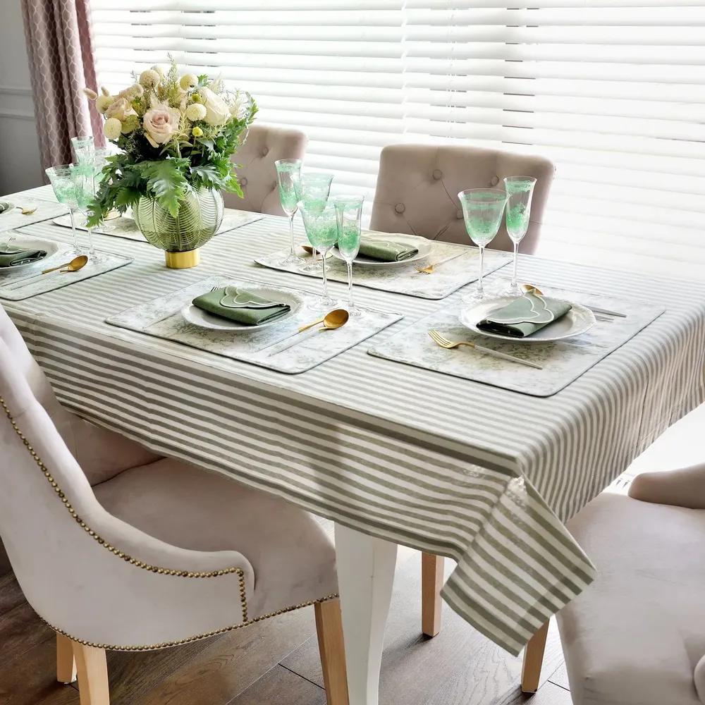 Placemats - Double-Sided Toile de Jouy Green & Stripes Placemats - ROSEBERRY HOME