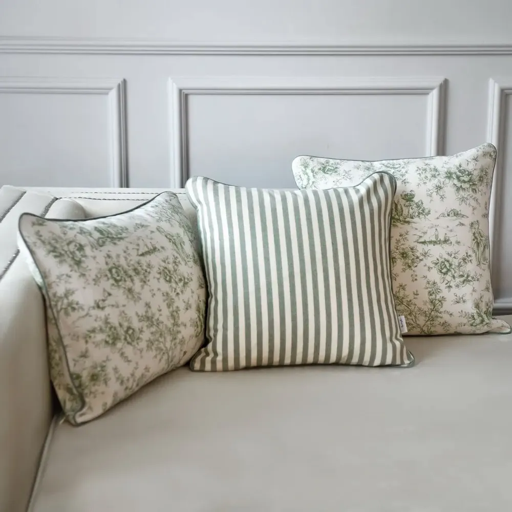 Fabric cushions - Toile de Jouy Green Decorative Cushion Cover – Textile Collection - ROSEBERRY HOME