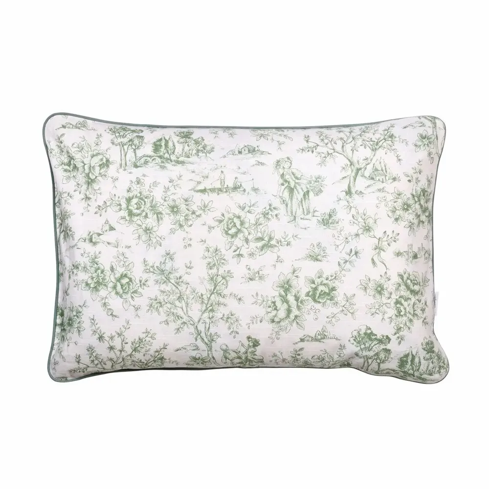 Fabric cushions - Toile de Jouy Green Decorative Cushion Cover – Textile Collection - ROSEBERRY HOME