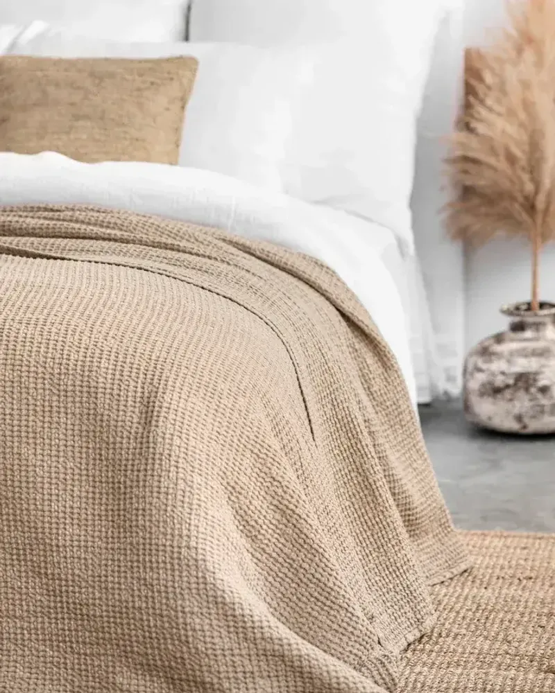 Plaids - Couverture en lin gaufre beige - MAGICLINEN