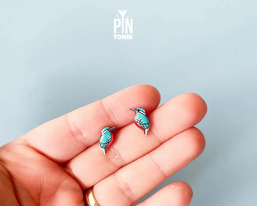 Jewelry - Kingfisher Stud Earrings – Hand-Painted Bird Jewelry - PINTONIK