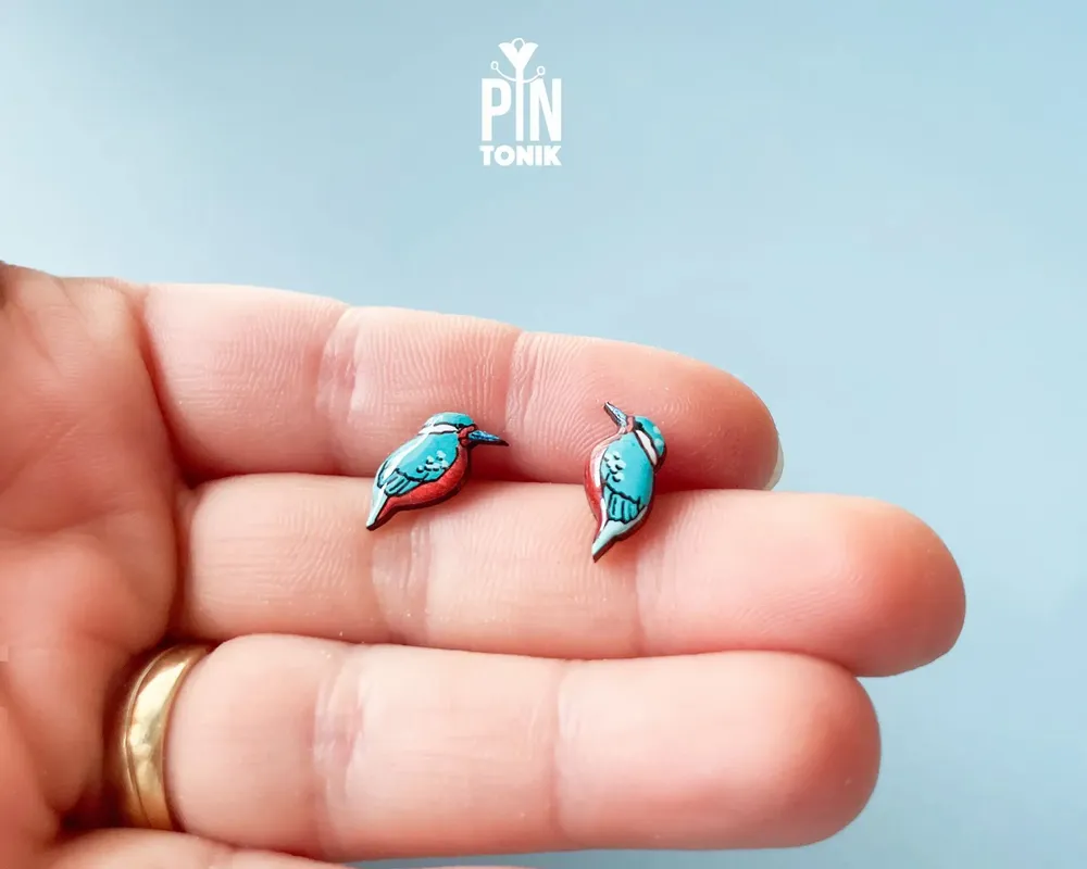 Jewelry - Kingfisher Stud Earrings – Hand-Painted Bird Jewelry - PINTONIK