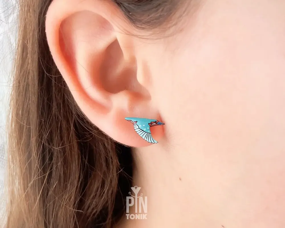 Bijoux - Boucles d’Oreilles Martin-Pêcheur en Vol – Bijou Inspiré de l’Oiseau - PINTONIK
