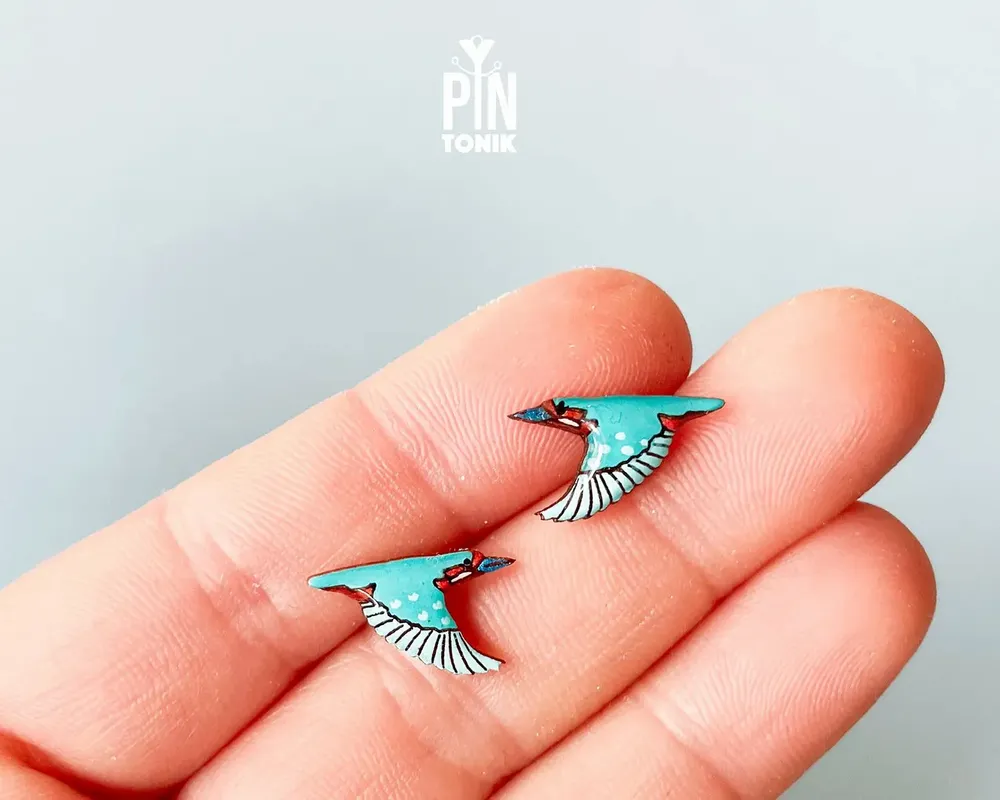 Bijoux - Boucles d’Oreilles Martin-Pêcheur en Vol – Bijou Inspiré de l’Oiseau - PINTONIK