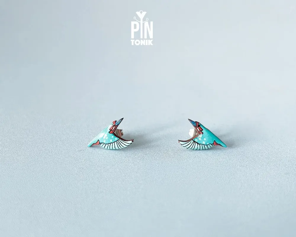 Bijoux - Boucles d’Oreilles Martin-Pêcheur en Vol – Bijou Inspiré de l’Oiseau - PINTONIK