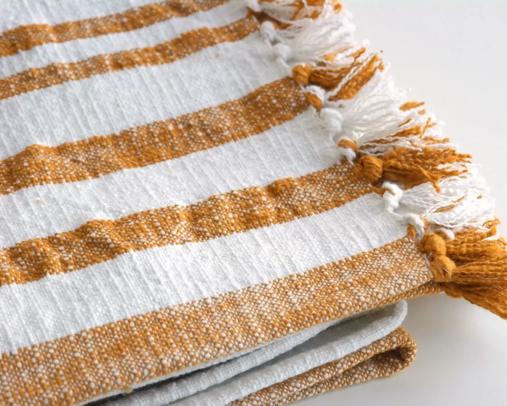 Plaids - Throw Jax – striped slub cotton with fringes - ML FABRICS