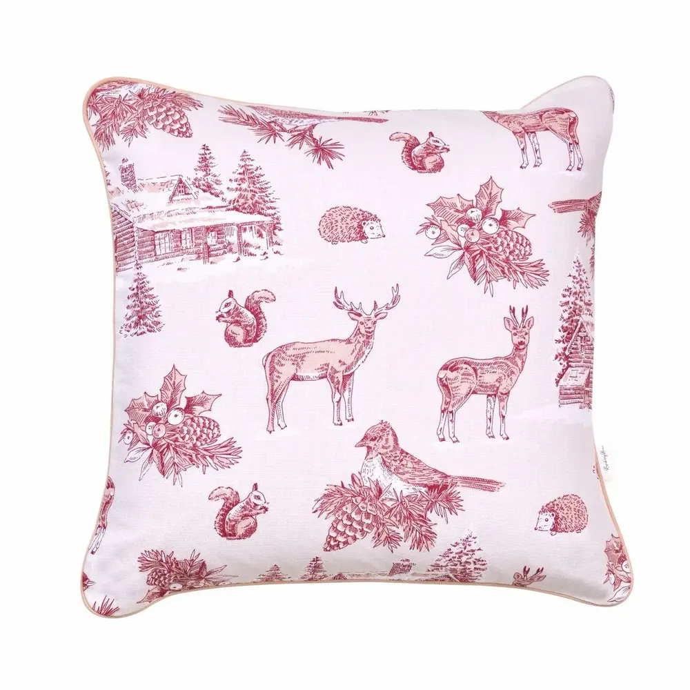 Fabric cushions - Toile de Jouy Red Forest Decorative Cushion Cover – French Style - ROSEBERRY HOME